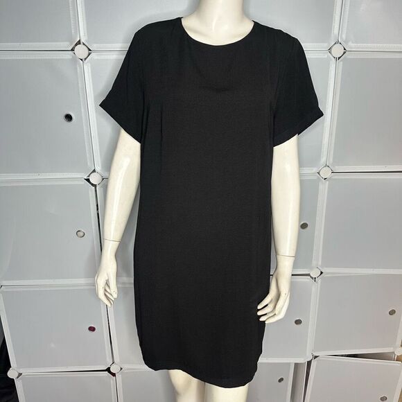 Lulus Shift and Shout Black Shift Dress Size Large Short Sleeve Gold Zipper - Picture 2 of 10